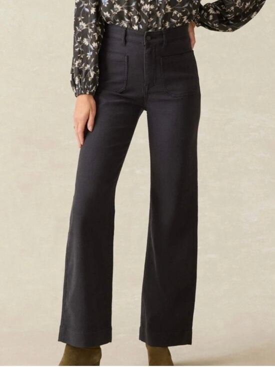 Faherty Pants - Faherty Stretch Terry Patch Pocket Pants High Rise Wide Leg Washed Black